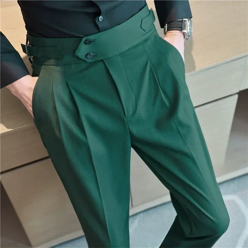Men's Slim Fit Office Pants High Waist Classic Business Trousers