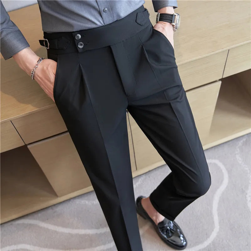 Men's Slim Fit Office Pants High Waist Classic Business Trousers