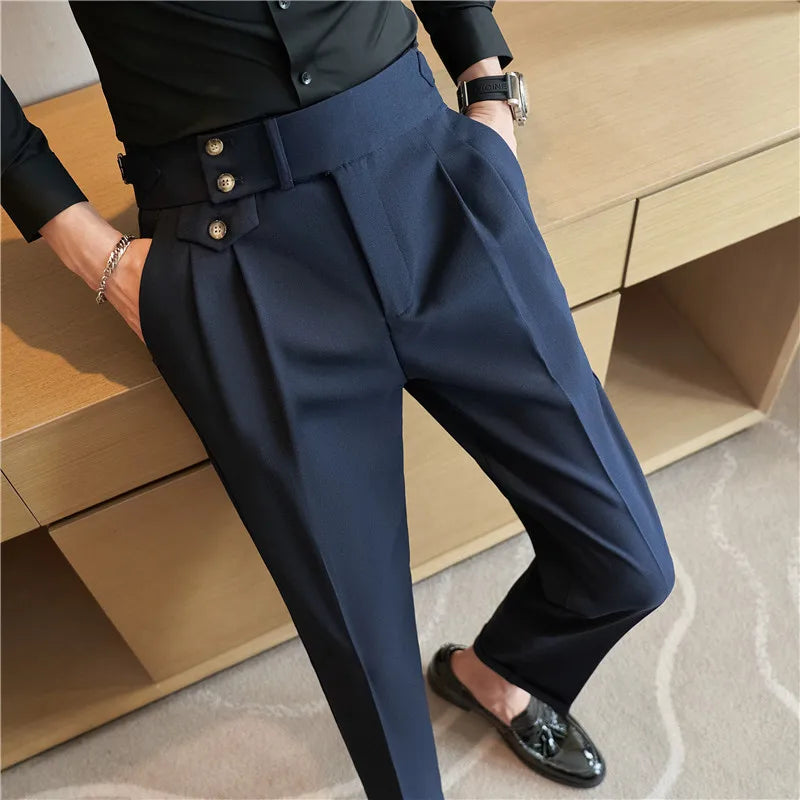Men's Slim Fit Office Pants High Waist Classic Business Trousers