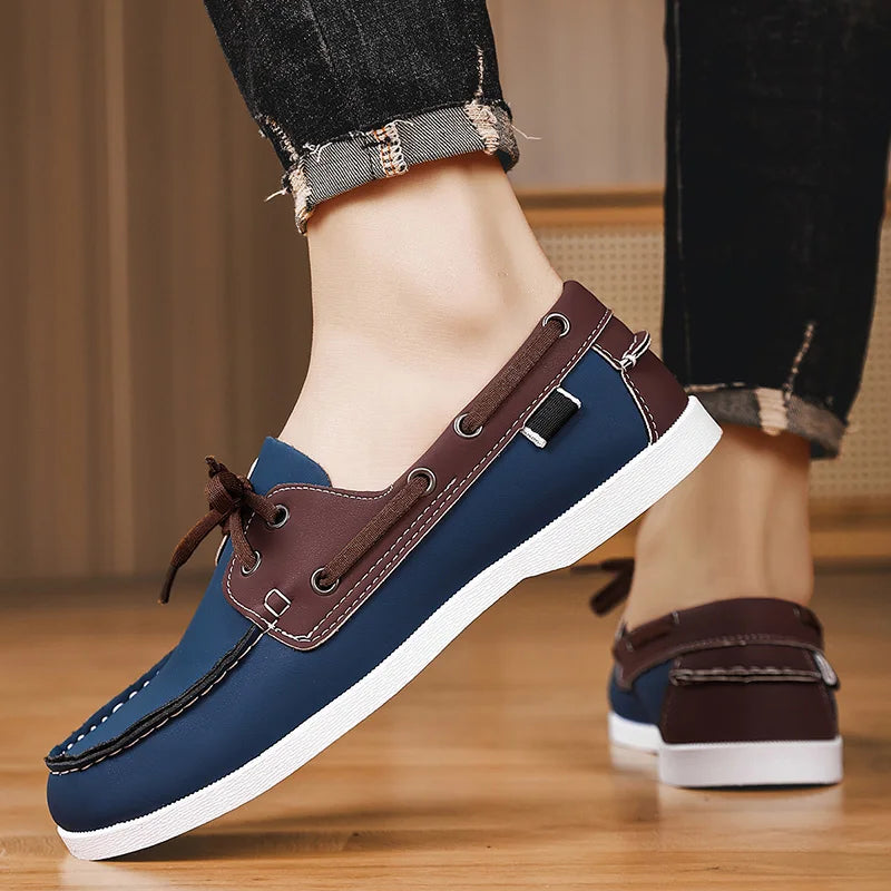 Men's Leather Casual Shoes Italian Style Lace-Up Driving Boat Shoes