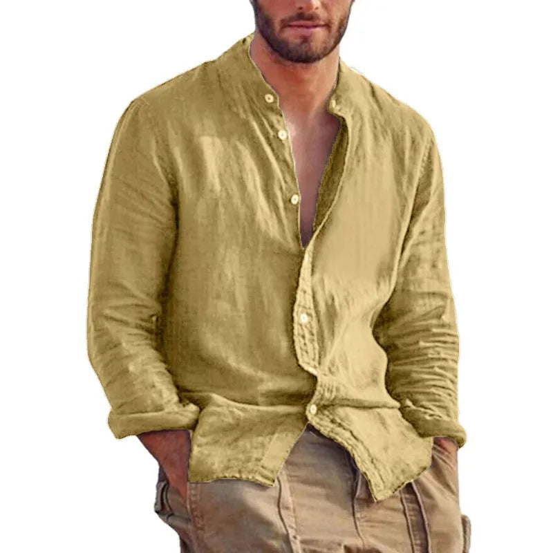 Stand Collar Linen Shirt