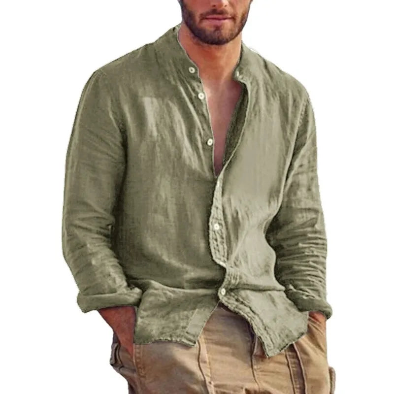 Stand Collar Linen Shirt