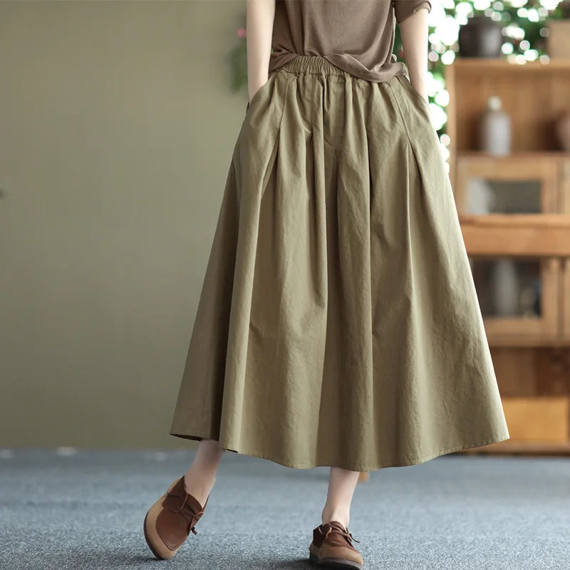 Retro Linen Midi Skirt