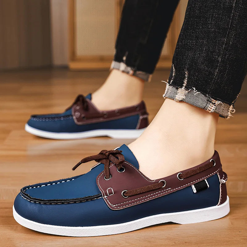 Men's Leather Casual Shoes Italian Style Lace-Up Driving Boat Shoes