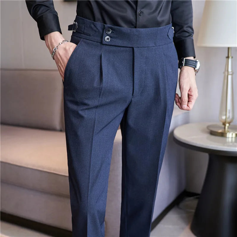 Men's Slim Fit Office Pants High Waist Classic Business Trousers