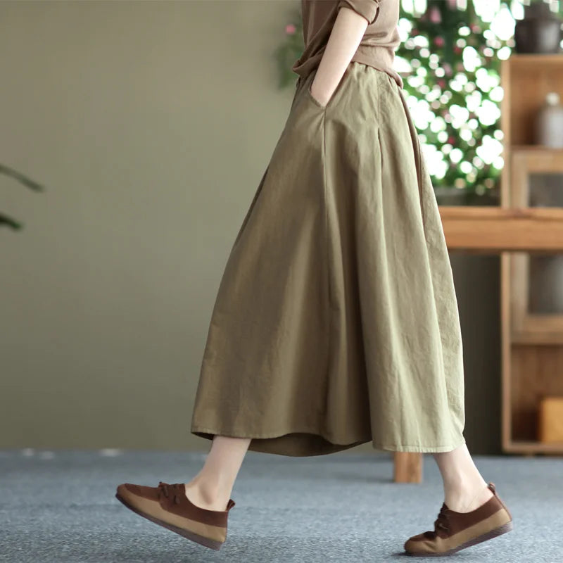 Retro Linen Midi Skirt