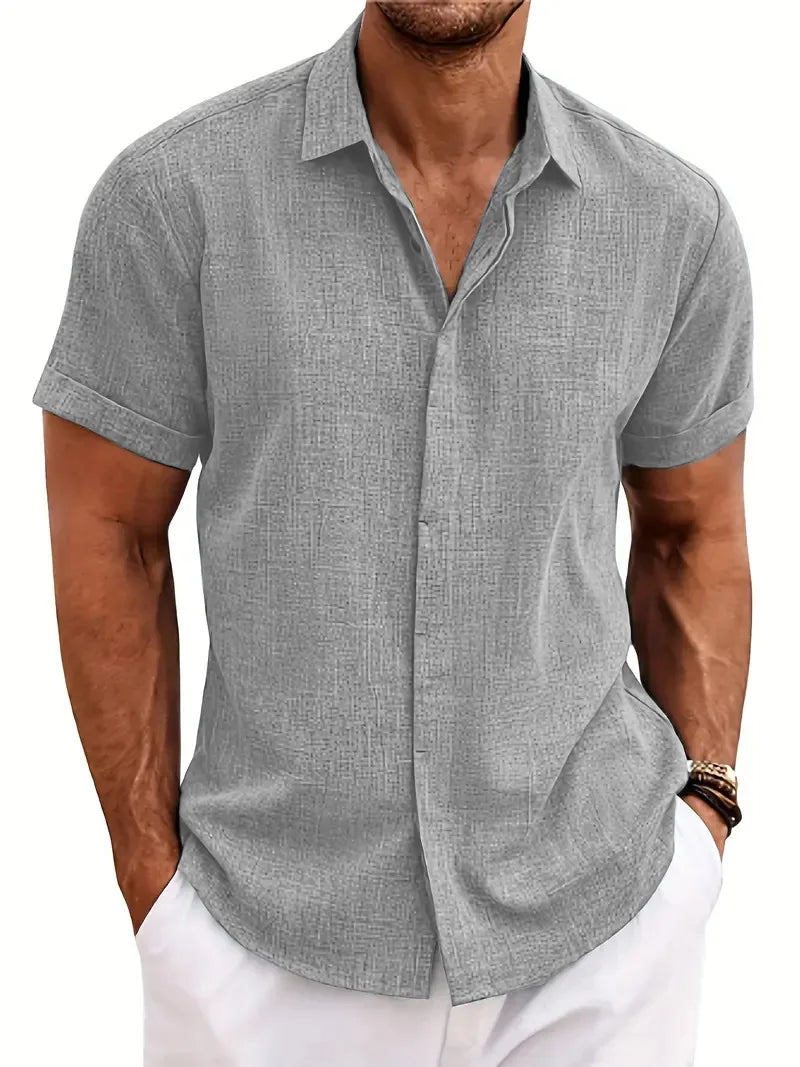 Men's Summer Lapel Shirt Loose Fit Casual Short Sleeve Beachwear