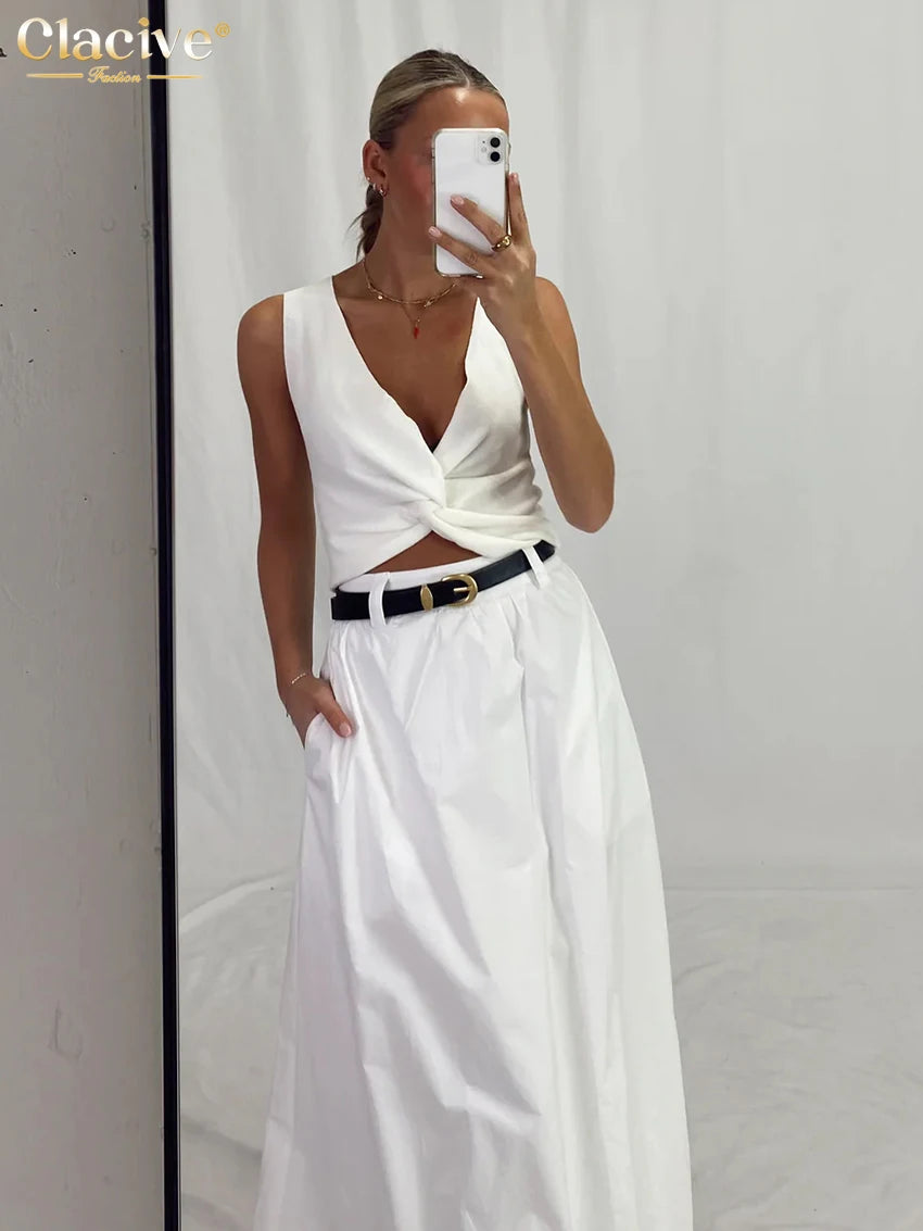 White Cotton Maxi Skirt