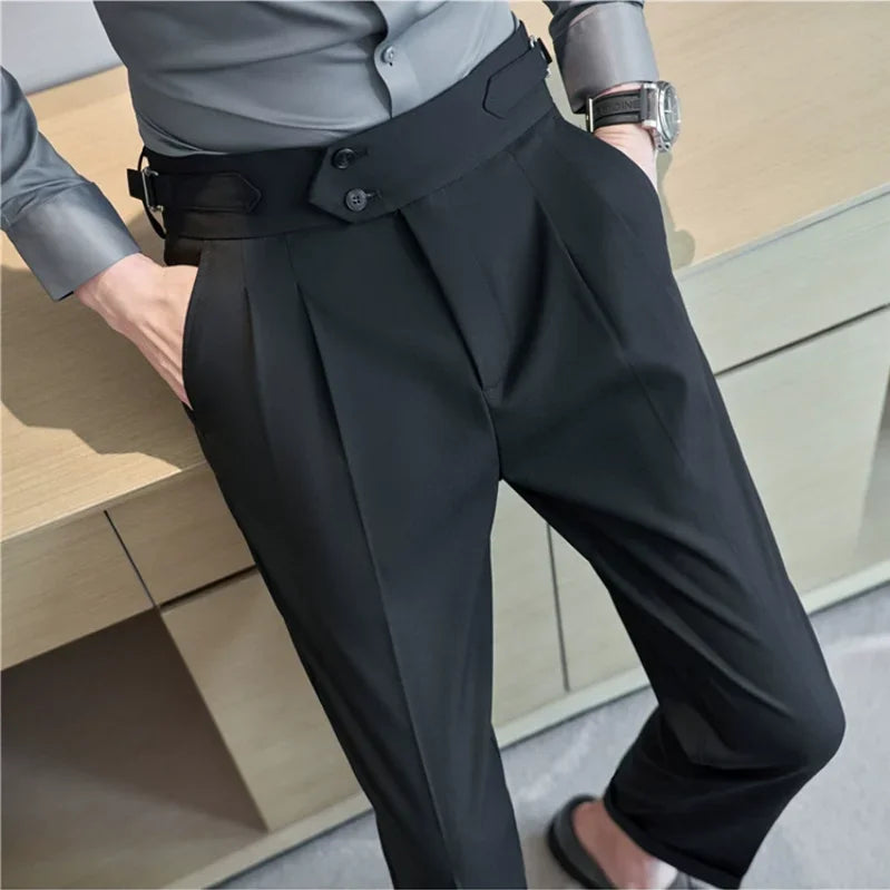 Men's Slim Fit Office Pants High Waist Classic Business Trousers