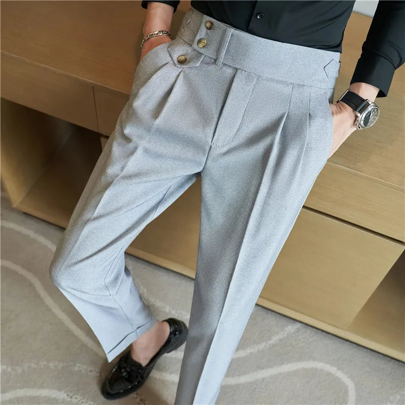 Men's Slim Fit Office Pants High Waist Classic Business Trousers