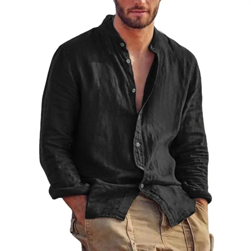 Stand Collar Linen Shirt