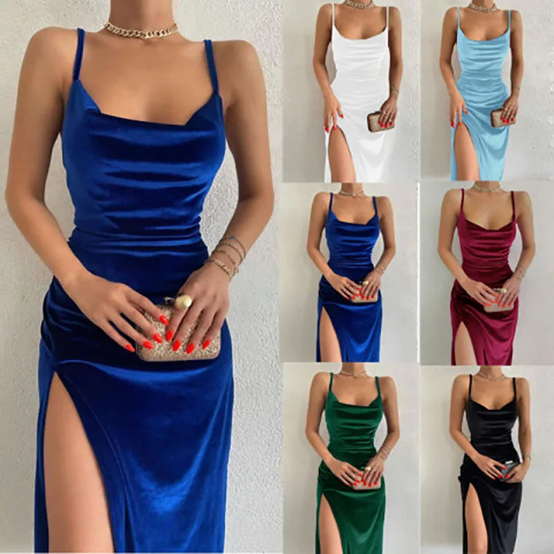 Women's Sexy Slim Fit Dress 2024 Summer Spaghetti Strap Split