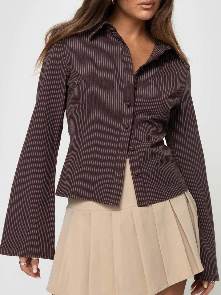 Women's Striped Blouse 2024 Slim Fit Long Sleeve Button Down Shirt