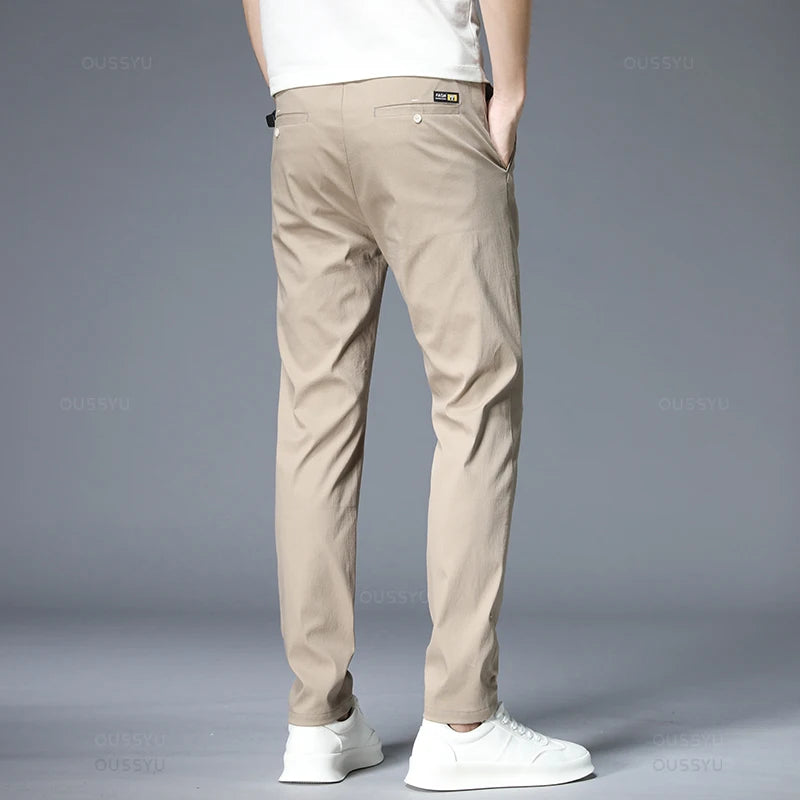 Men's Slim Fit Casual Pants Stretch Elastic Waist Korean Style