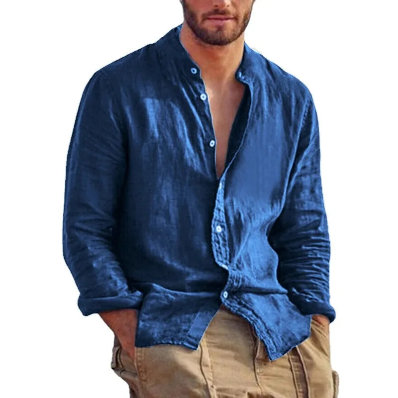 Stand Collar Linen Shirt