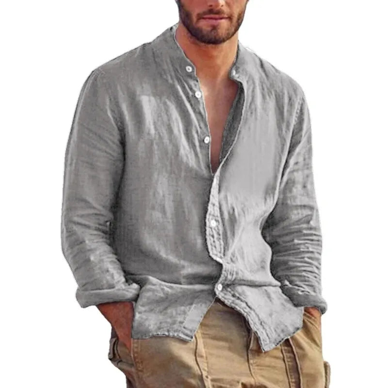 Stand Collar Linen Shirt