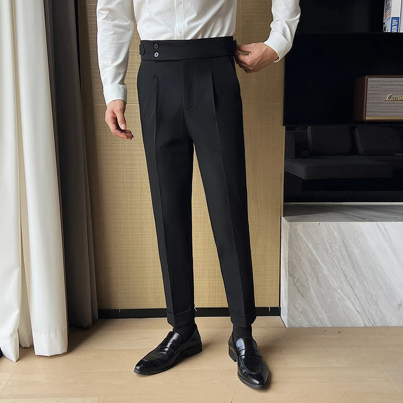 Men's Slim Fit Office Pants High Waist Classic Business Trousers