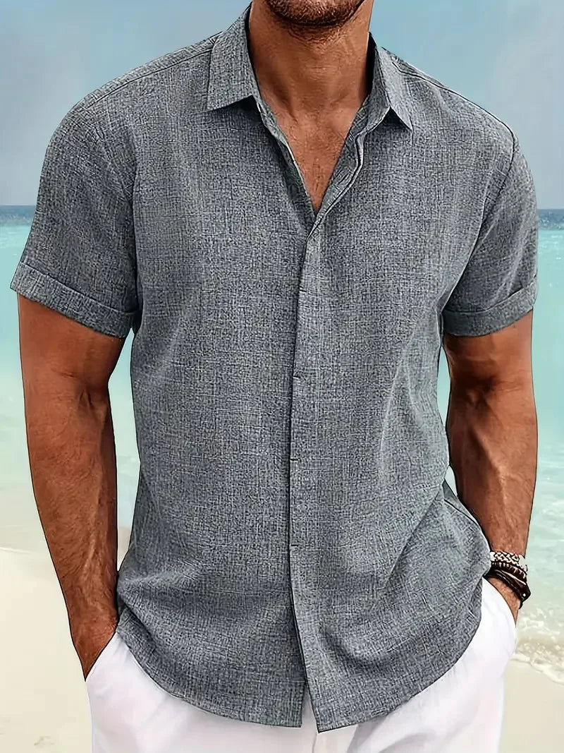 Men's Summer Lapel Shirt Loose Fit Casual Short Sleeve Beachwear