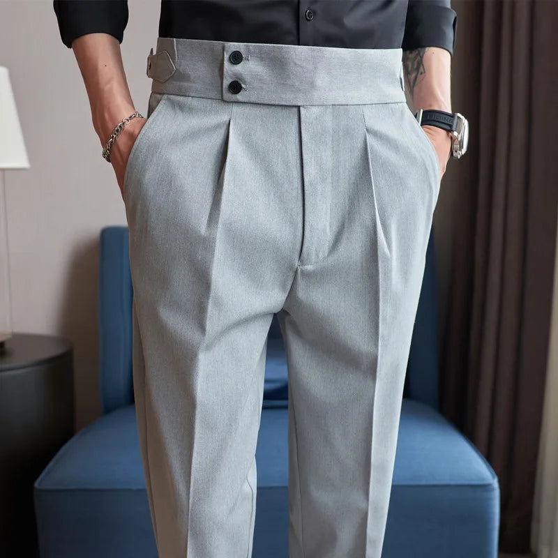 Men's Slim Fit Office Pants High Waist Classic Business Trousers