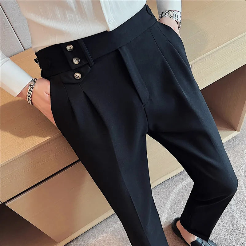 Men's Slim Fit Office Pants High Waist Classic Business Trousers