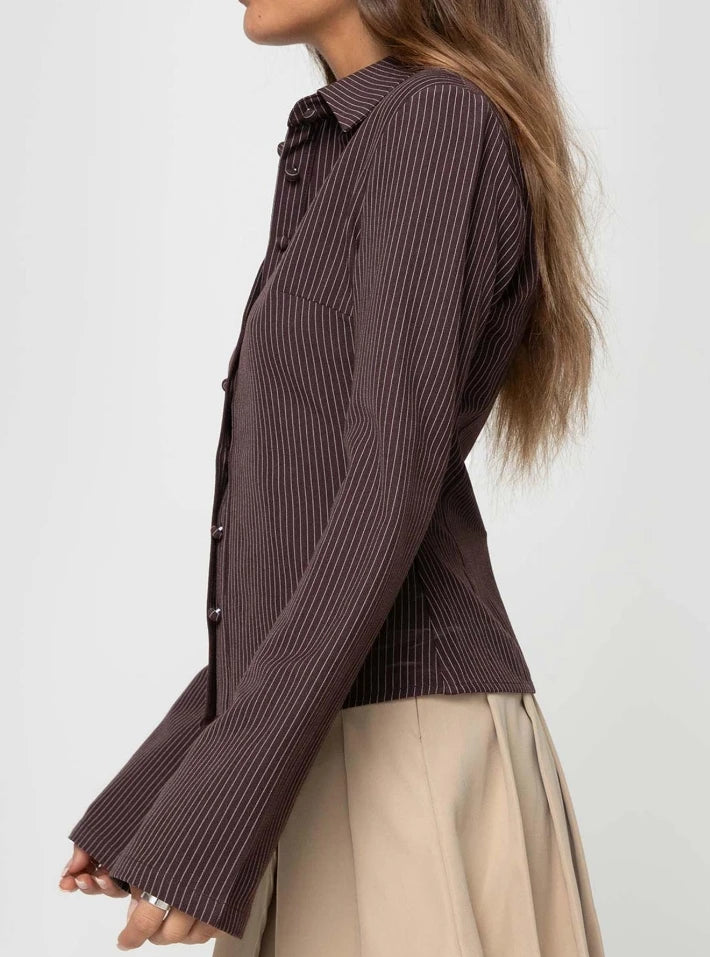 Women's Striped Blouse 2024 Slim Fit Long Sleeve Button Down Shirt