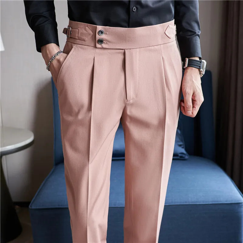 Men's Slim Fit Office Pants High Waist Classic Business Trousers