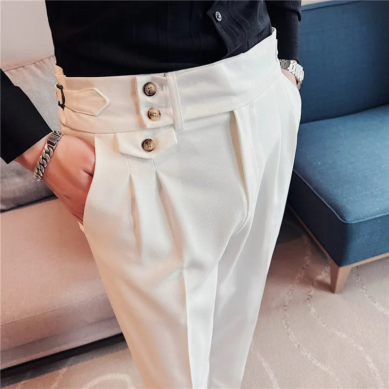 Men's Slim Fit Office Pants High Waist Classic Business Trousers