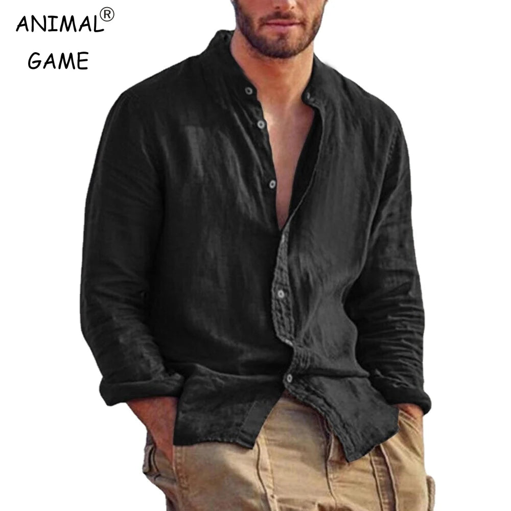 Stand Collar Linen Shirt