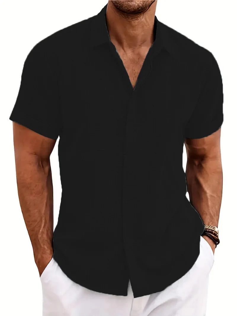 Men's Summer Lapel Shirt Loose Fit Casual Short Sleeve Beachwear