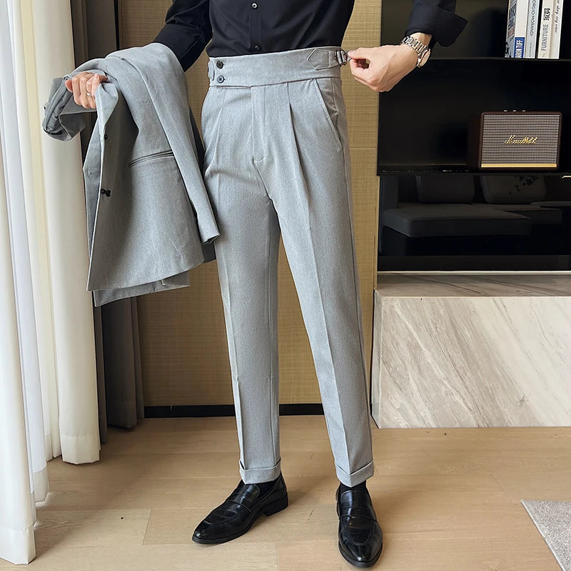 Men's Slim Fit Office Pants High Waist Classic Business Trousers