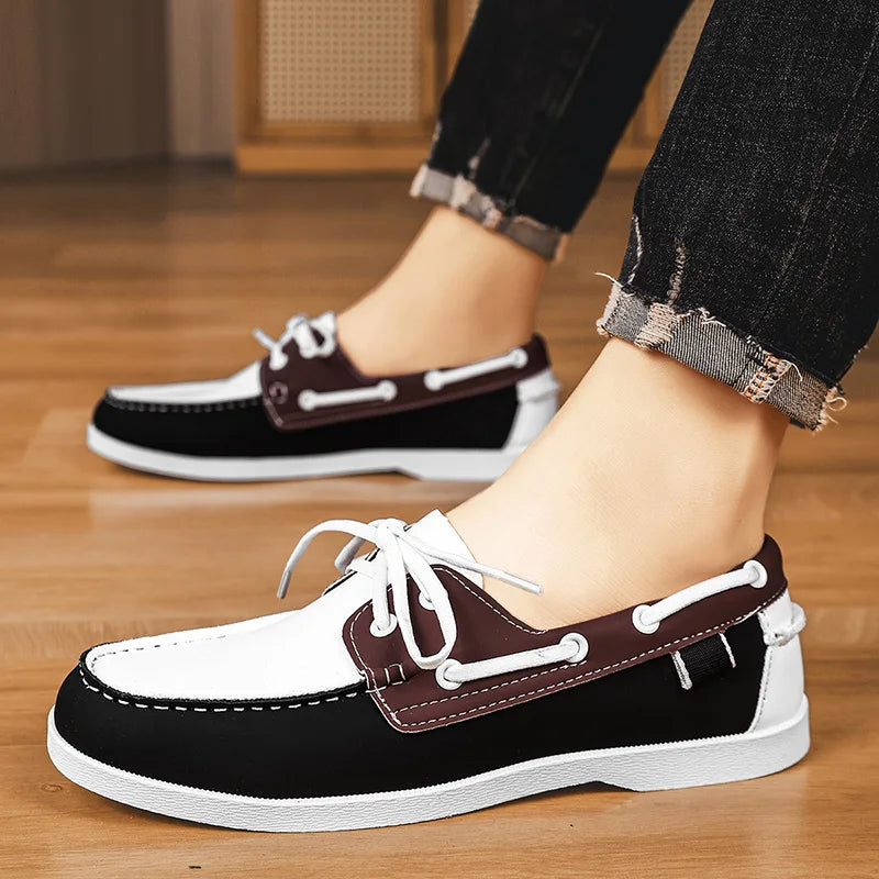 Men's Leather Casual Shoes Italian Style Lace-Up Driving Boat Shoes