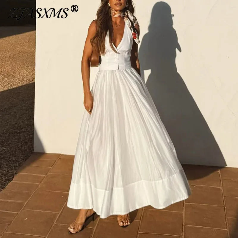 Deep V Pleated Boho Dress