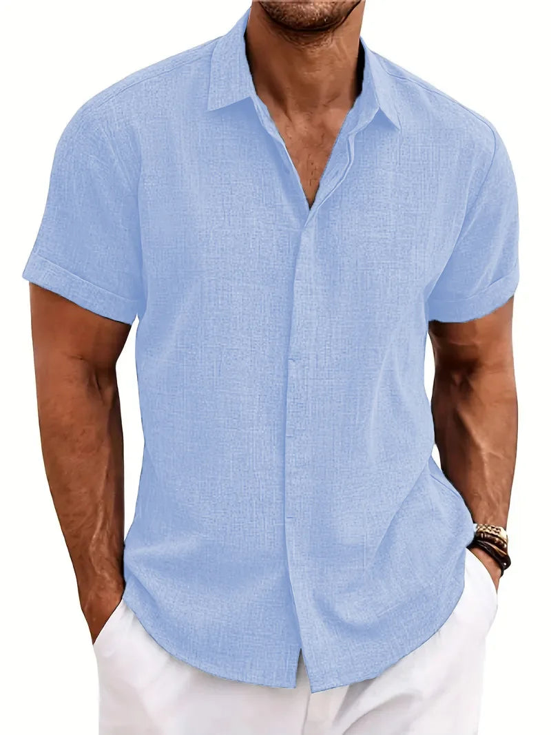 Men's Summer Lapel Shirt Loose Fit Casual Short Sleeve Beachwear