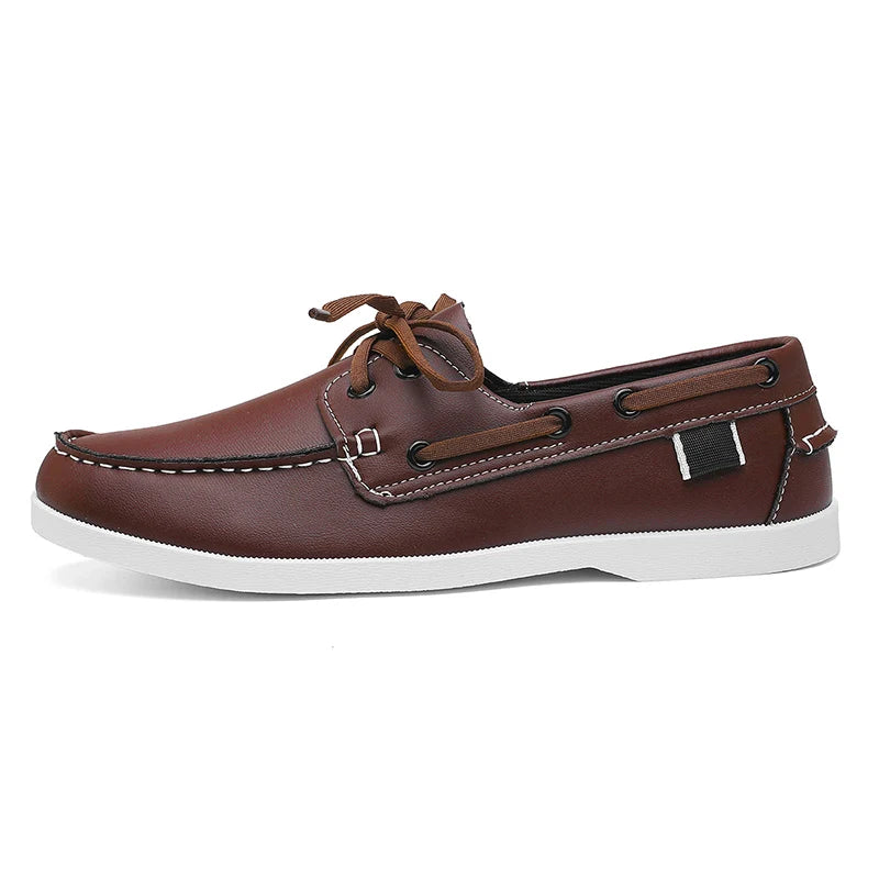 Men's Leather Casual Shoes Italian Style Lace-Up Driving Boat Shoes