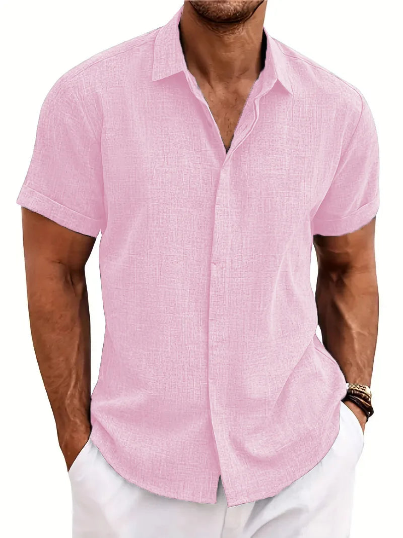 Men's Summer Lapel Shirt Loose Fit Casual Short Sleeve Beachwear