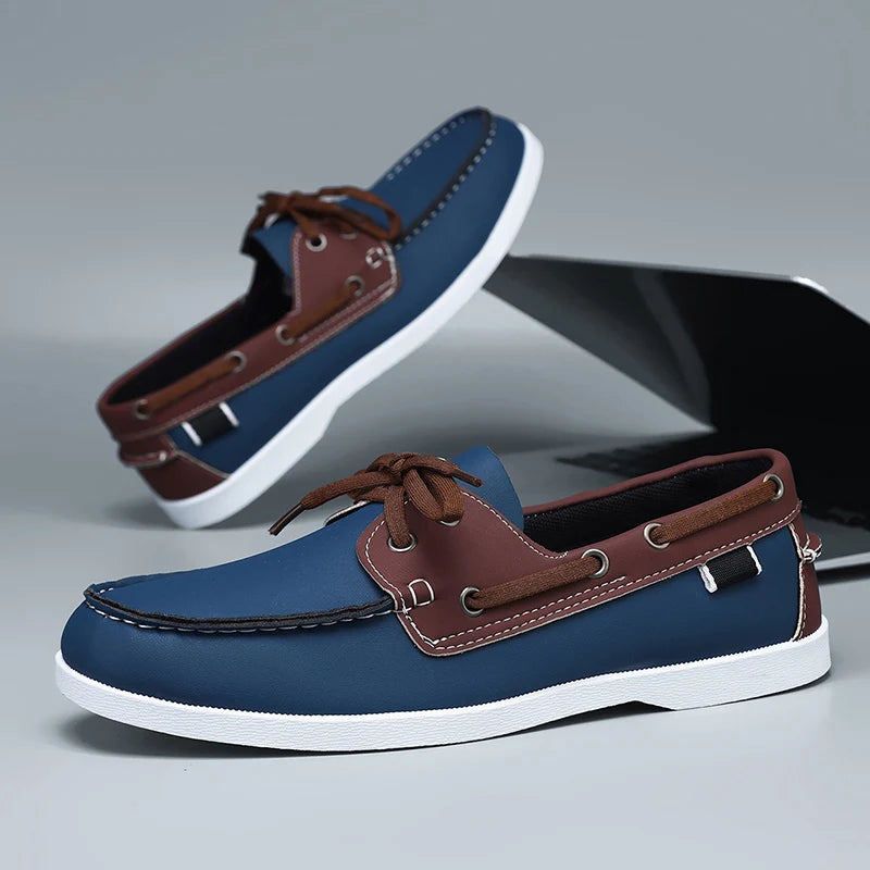 Men's Leather Casual Shoes Italian Style Lace-Up Driving Boat Shoes