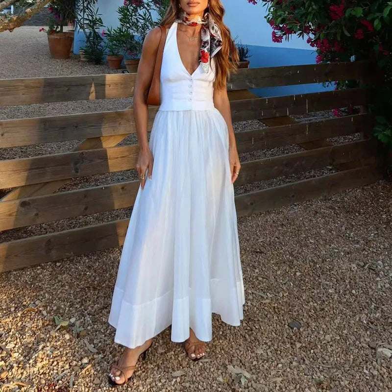 Deep V Pleated Boho Dress