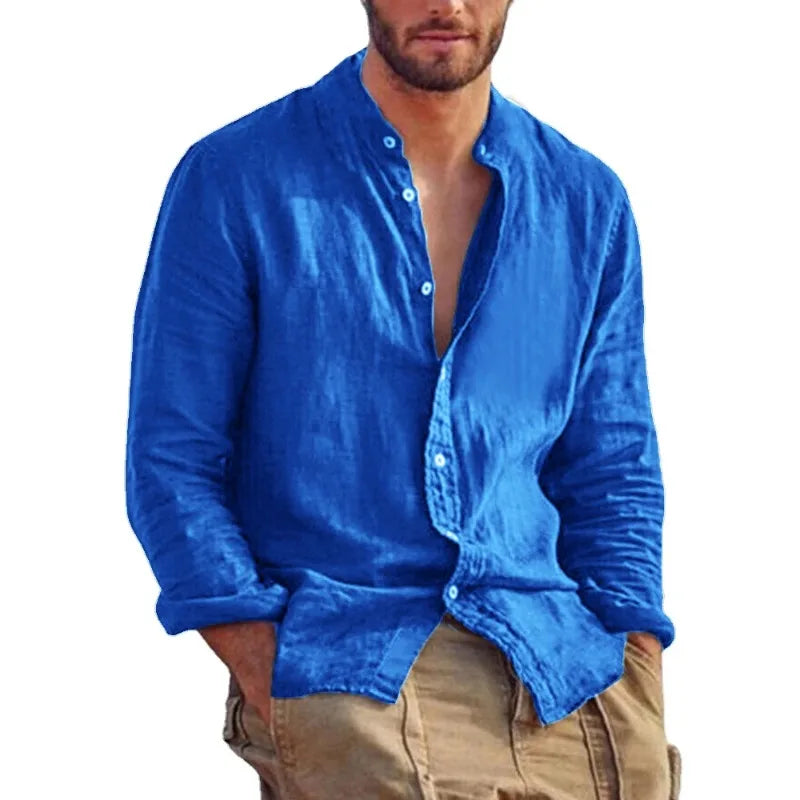 Stand Collar Linen Shirt