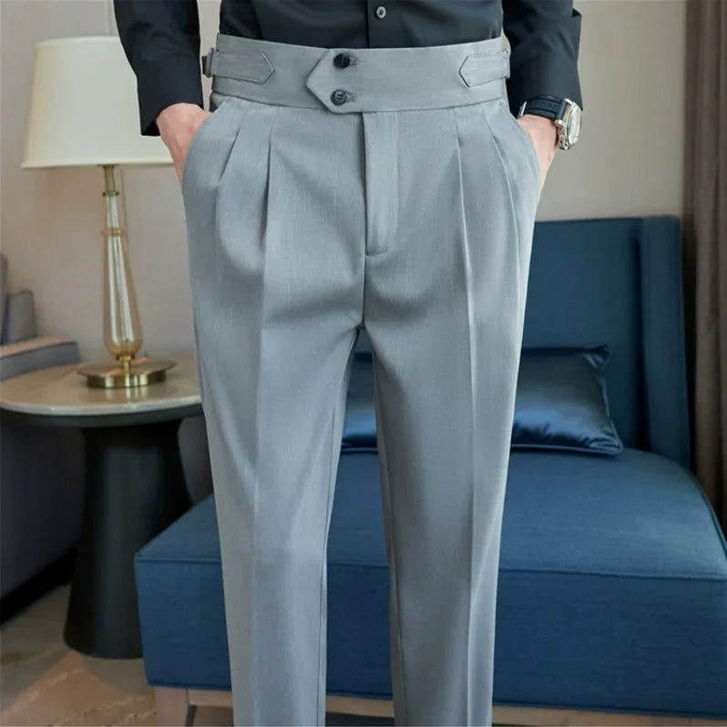Men's Slim Fit Office Pants High Waist Classic Business Trousers