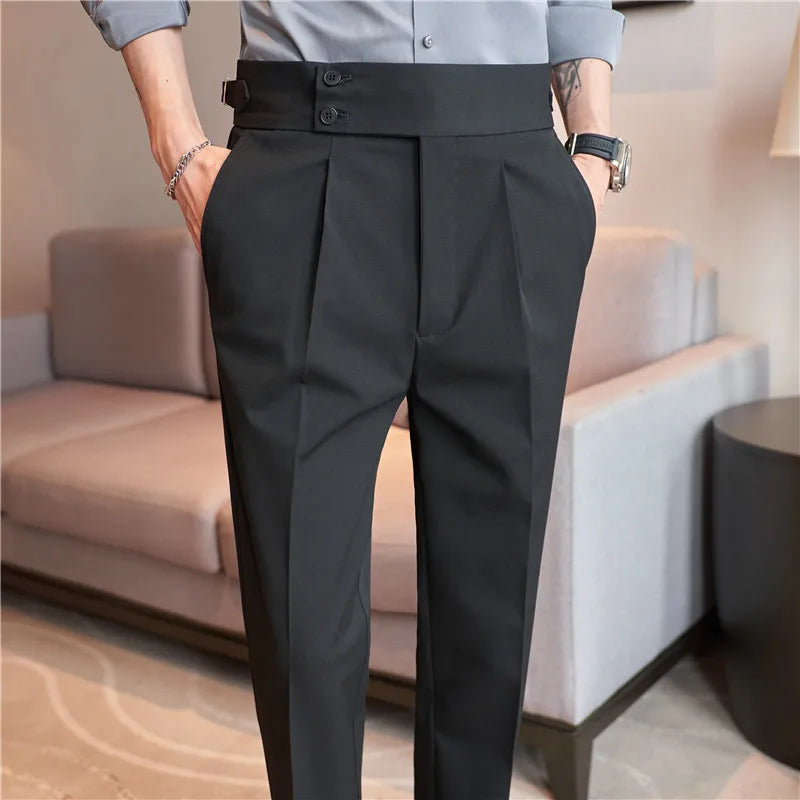 Men's Slim Fit Office Pants High Waist Classic Business Trousers