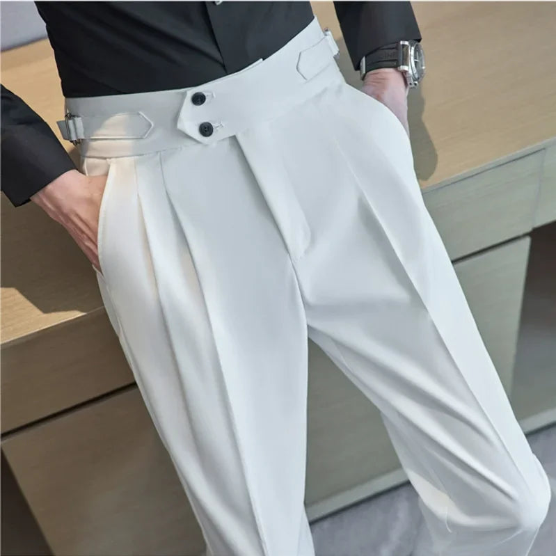 Men's Slim Fit Office Pants High Waist Classic Business Trousers