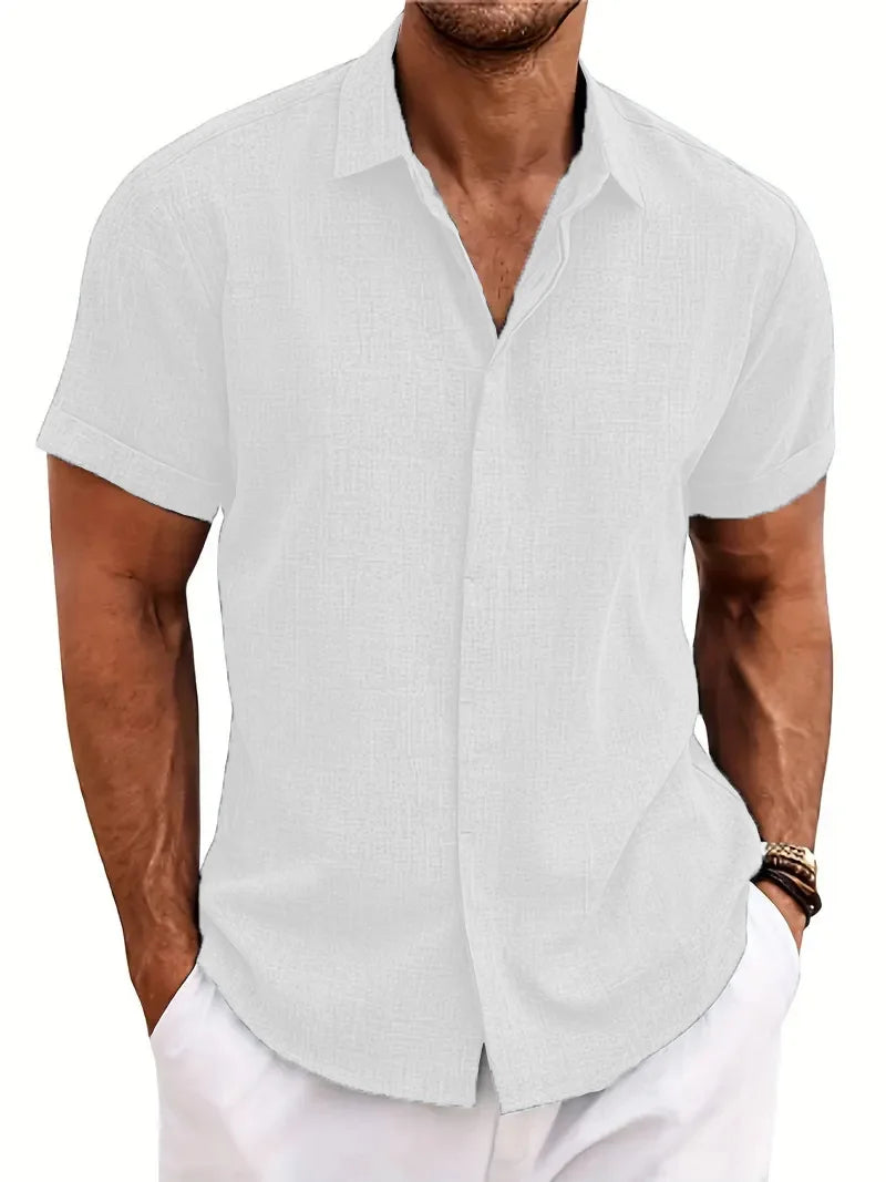 Men's Summer Lapel Shirt Loose Fit Casual Short Sleeve Beachwear