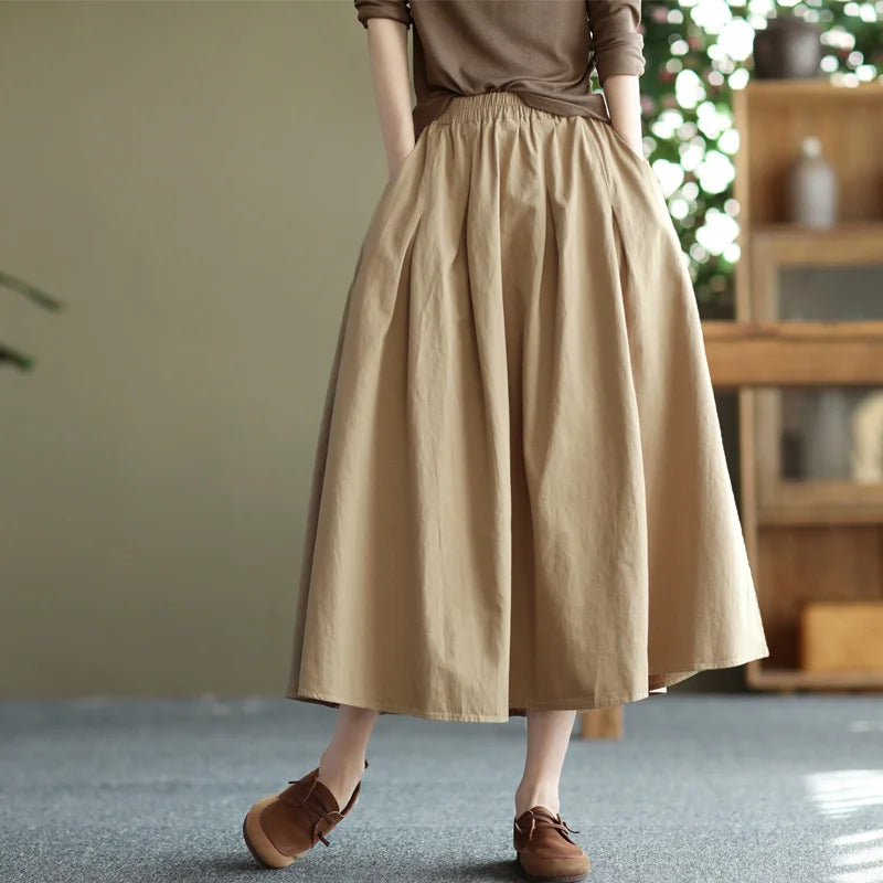 Retro Linen Midi Skirt