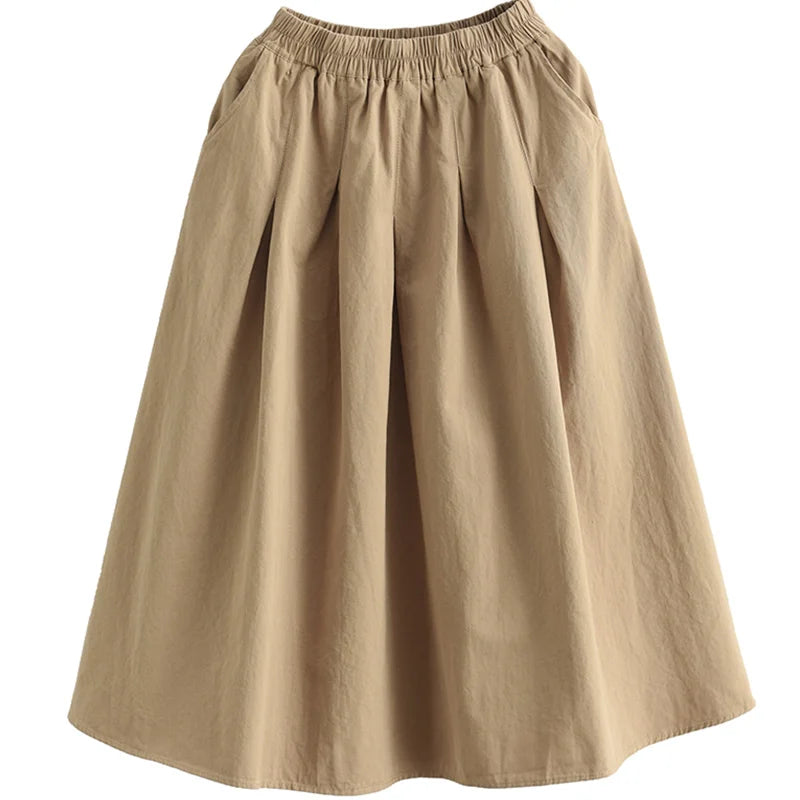 Retro Linen Midi Skirt