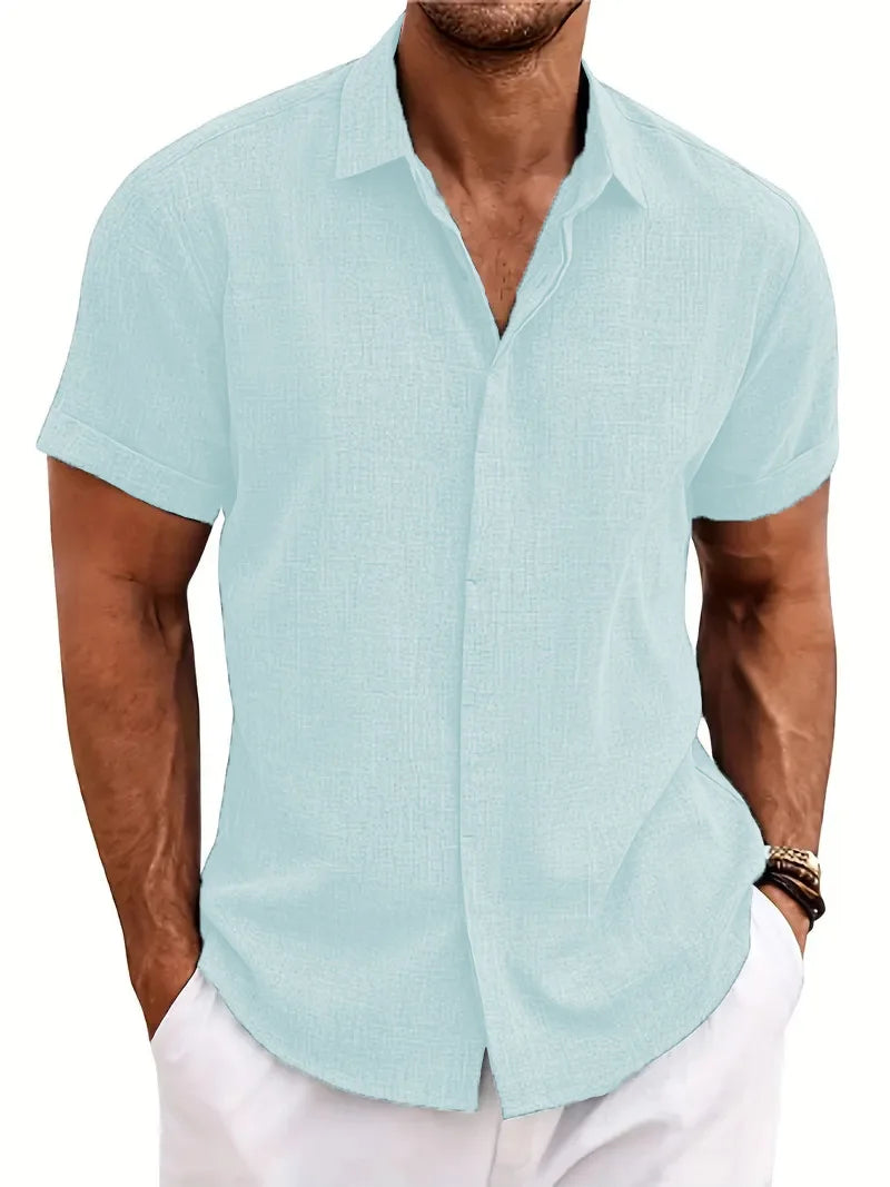 Men's Summer Lapel Shirt Loose Fit Casual Short Sleeve Beachwear