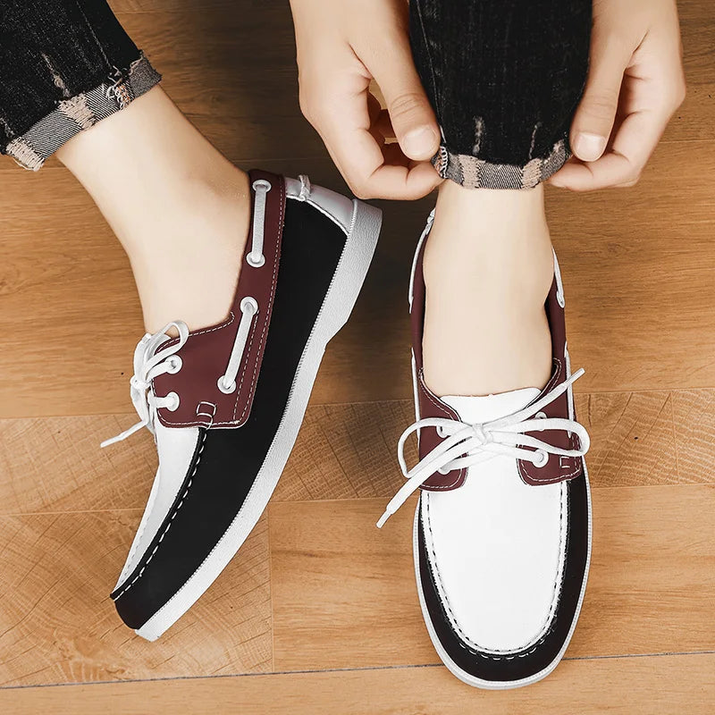 Men's Leather Casual Shoes Italian Style Lace-Up Driving Boat Shoes