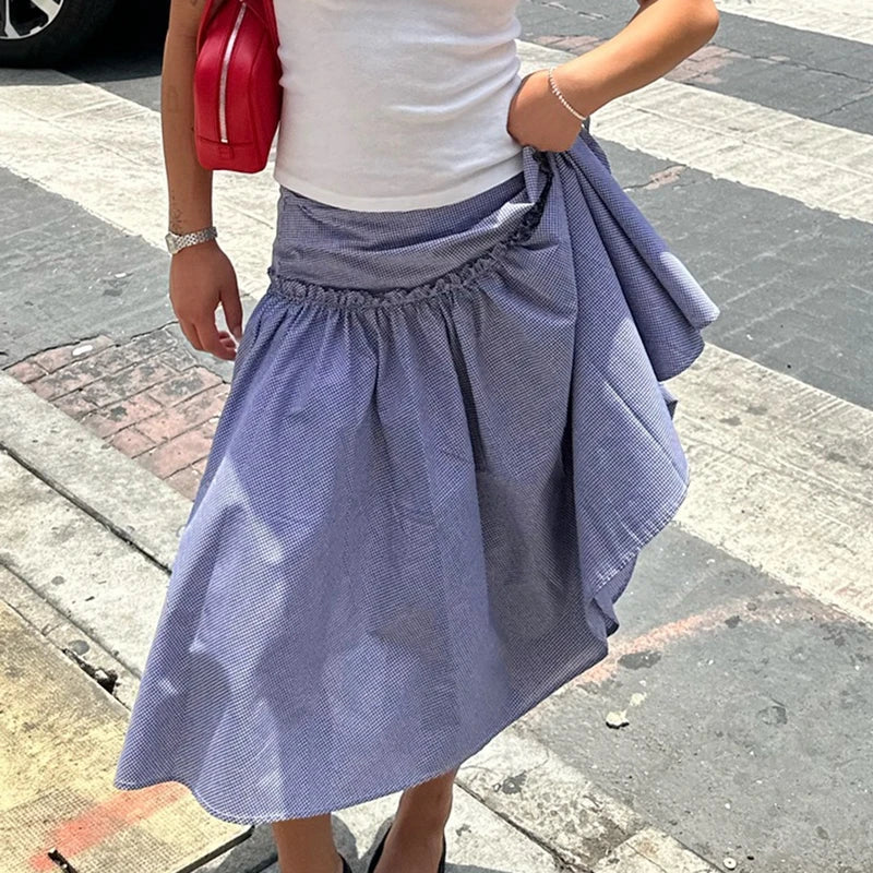 Gingham Ruffle Midi Skirt