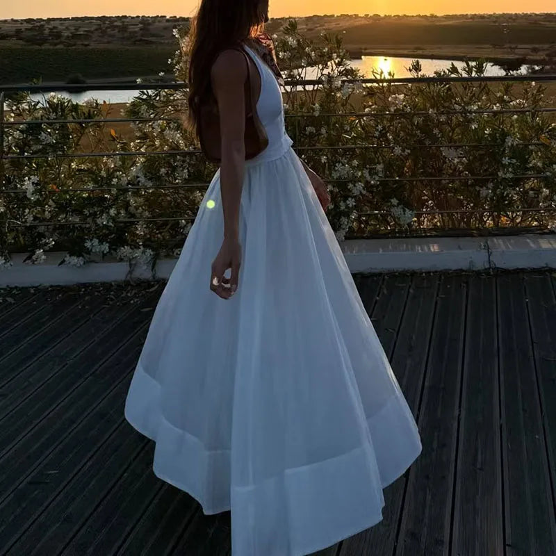Deep V Pleated Boho Dress