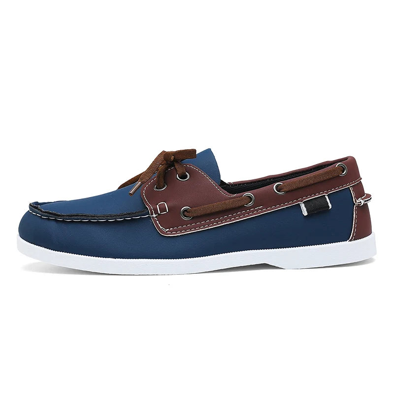 Men's Leather Casual Shoes Italian Style Lace-Up Driving Boat Shoes