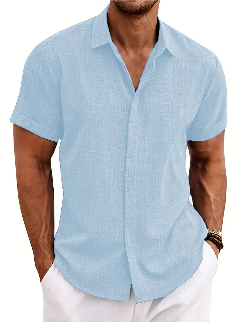 Men's Summer Lapel Shirt Loose Fit Casual Short Sleeve Beachwear